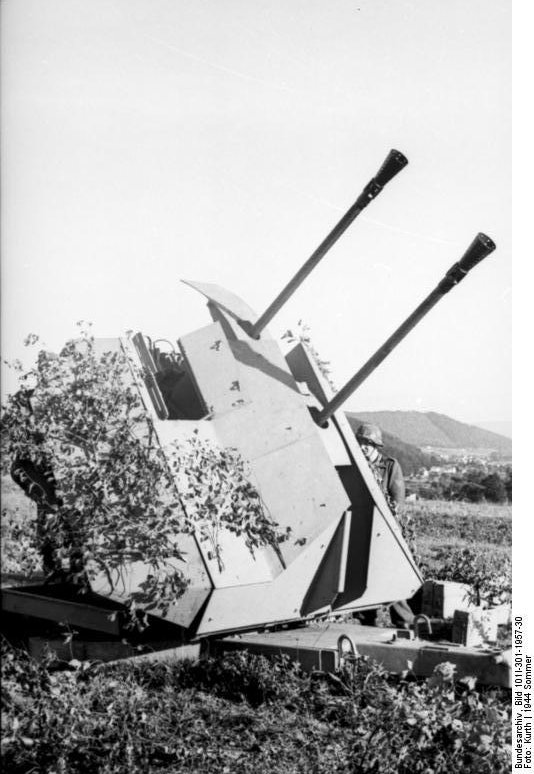 German 3.7 cm Flakzwilling 43 anti-aircraft gun in northern France, Jul-Sep 1943, photo 3 of 6