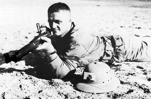 US Marine practicing marksmanship with a Springfield M1903 rifle, circa 1941